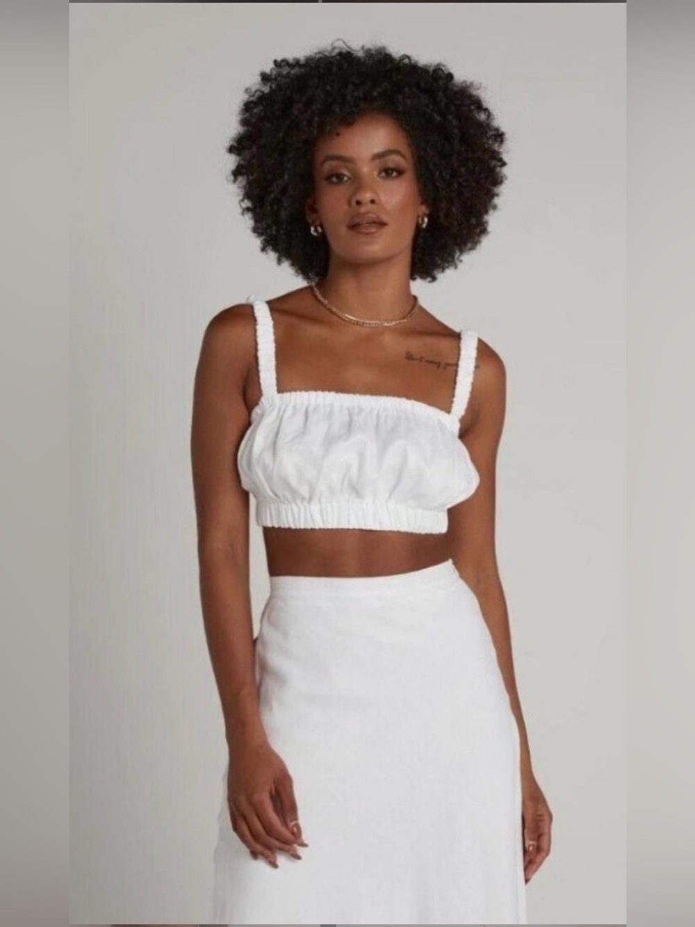 DISSH Havana Square Neck Ruched 100% Linen Crop Top, size 10
